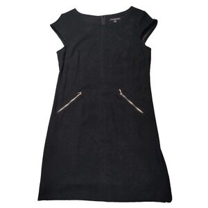 SHARAGANO Women Size 12 Black Velour Zip Back Dress